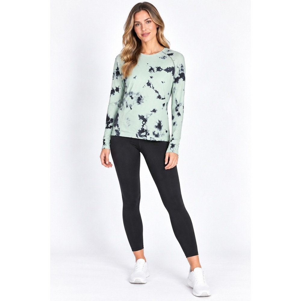 Sweaty Betty Athlete Seamless Long Sleeve Top Tie Dye Mint Green Black Size L 12